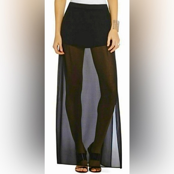 BCBGMaxAzria Beshoy Shorts w Silk Chiffon Maxi Overlay w Front Slit & Zip Shorts - Picture 9 of 12